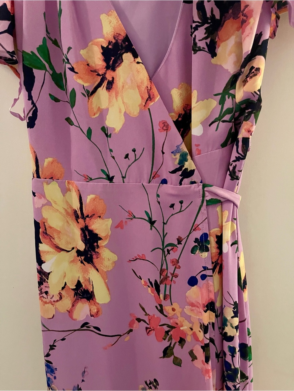 New York & Co Floral Wrap Midi Dress in Lavender